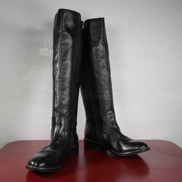 Women's Aldo Black Leather Knee High Low Heel Long Fashion Riding Boots 6 - Picture 3 of 10